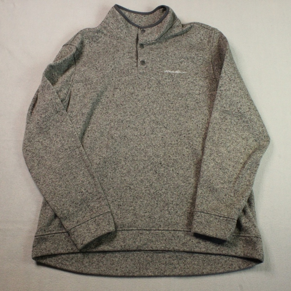 Eddie Bauer Mens 2XL Gray Fleece‎ Knit Pullover Snap Neck Sweater Outdoor Casual